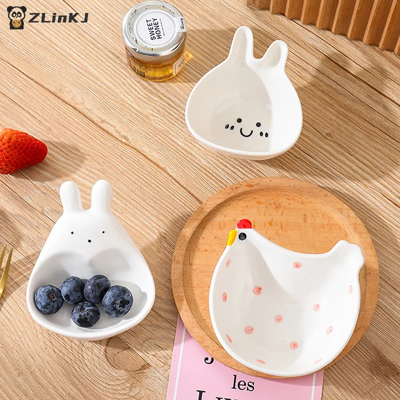 

Kitchen Ceramic Dipping Plate With Handle Sauce Plate Cute Rabbit Cat Seasoning Plate Sushi Dipping Bowl Snack Plate