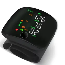 Rechargeable Wrist Blood Pressure Meter Automatic Voice Tonometer Heart Rate Monitor Smart Touch LCD Screen BP Meter Measure