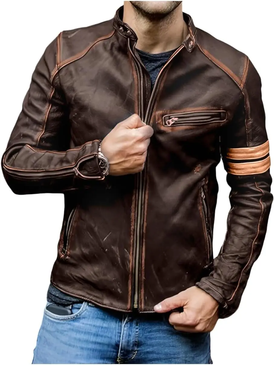 

Retro Black Leather Jacket Mens Vintage Motorcycle Jacket Men Brand Leather Biker Style New Faux Leather Coat
