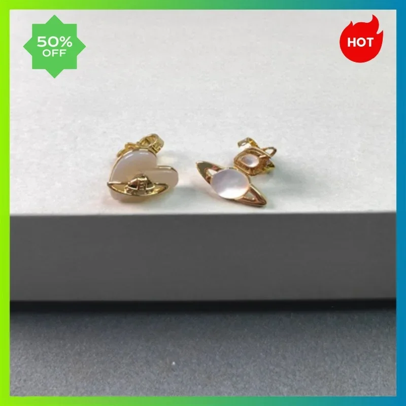 2024 Selling New S925 Silver British Brand Viviann Fashion Women Heart-shaped Saturn Planet Earrings Jewelry Holiday Gifts