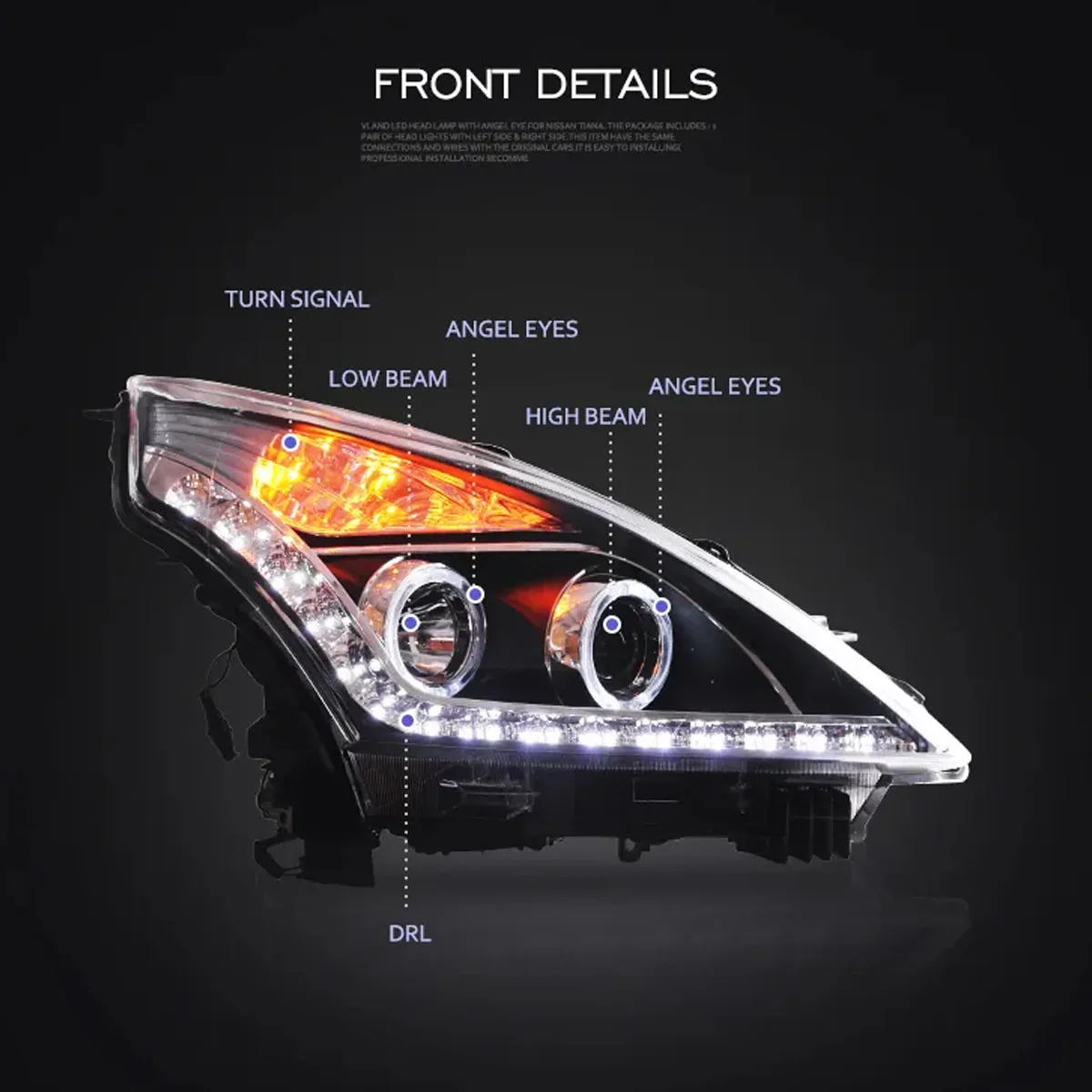 LED diurnal lamp assembly with angel eyes near and far light For Nissan Teana Head Lamp 2008 2009 2010 2011 2012