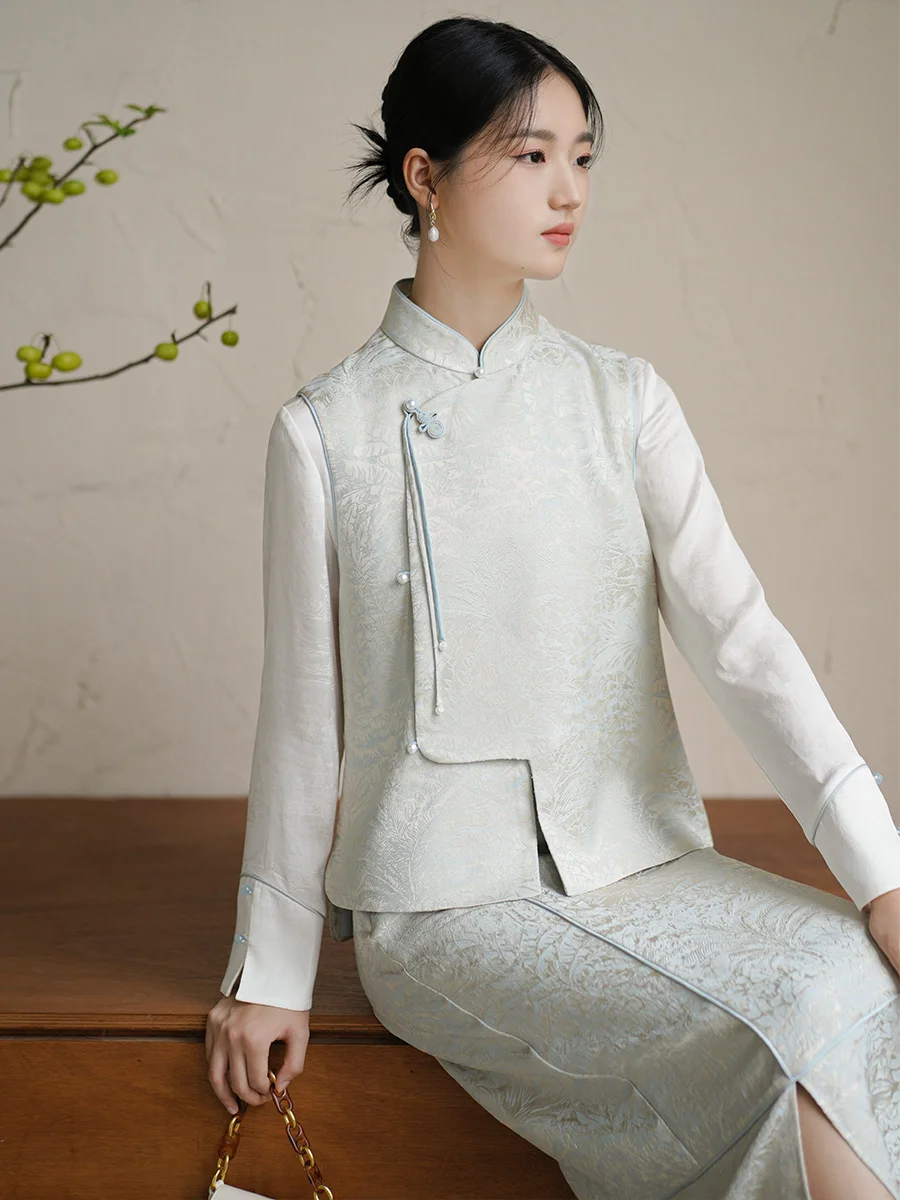 

Новый китайский женский топ ort Jaet с воротником и пуговицами, осенняя модная верхняя одежда, жилет, майка, комплект для поездок на работу Sle