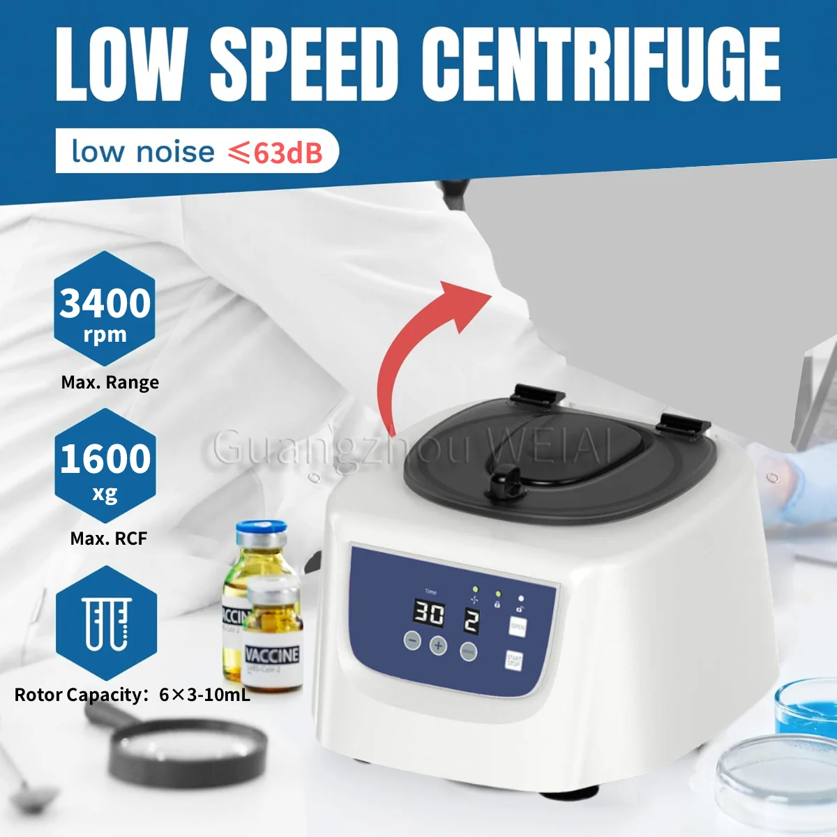 WEIAI Low Speed Centrifuge Digital Centrifuga De Laboratorio 10ml Mini Centrifugeuse Laboratoire Prf Centrifuge Machine