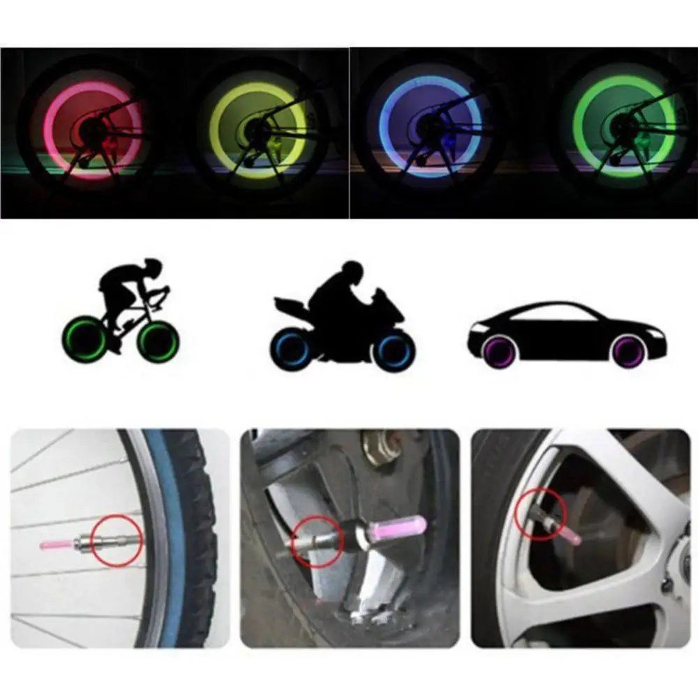 2 Pcs 7cm Flash Tyre Wheel Valve Cap Lights LED Lamps Bicycle Lights Luminous Fluorescent Valve For Car Bike Bicycle Motorcycle