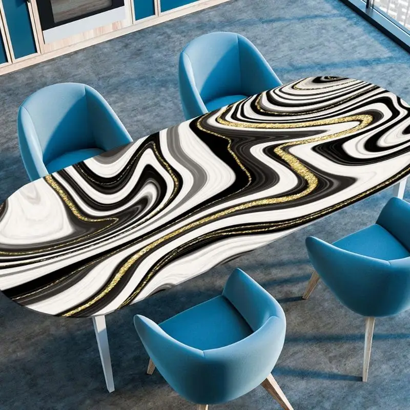 Elegant Marble Pattern Ellipsoidal Table Cover Spill Resistant Fold Complimentary Low Maintenance HX6C