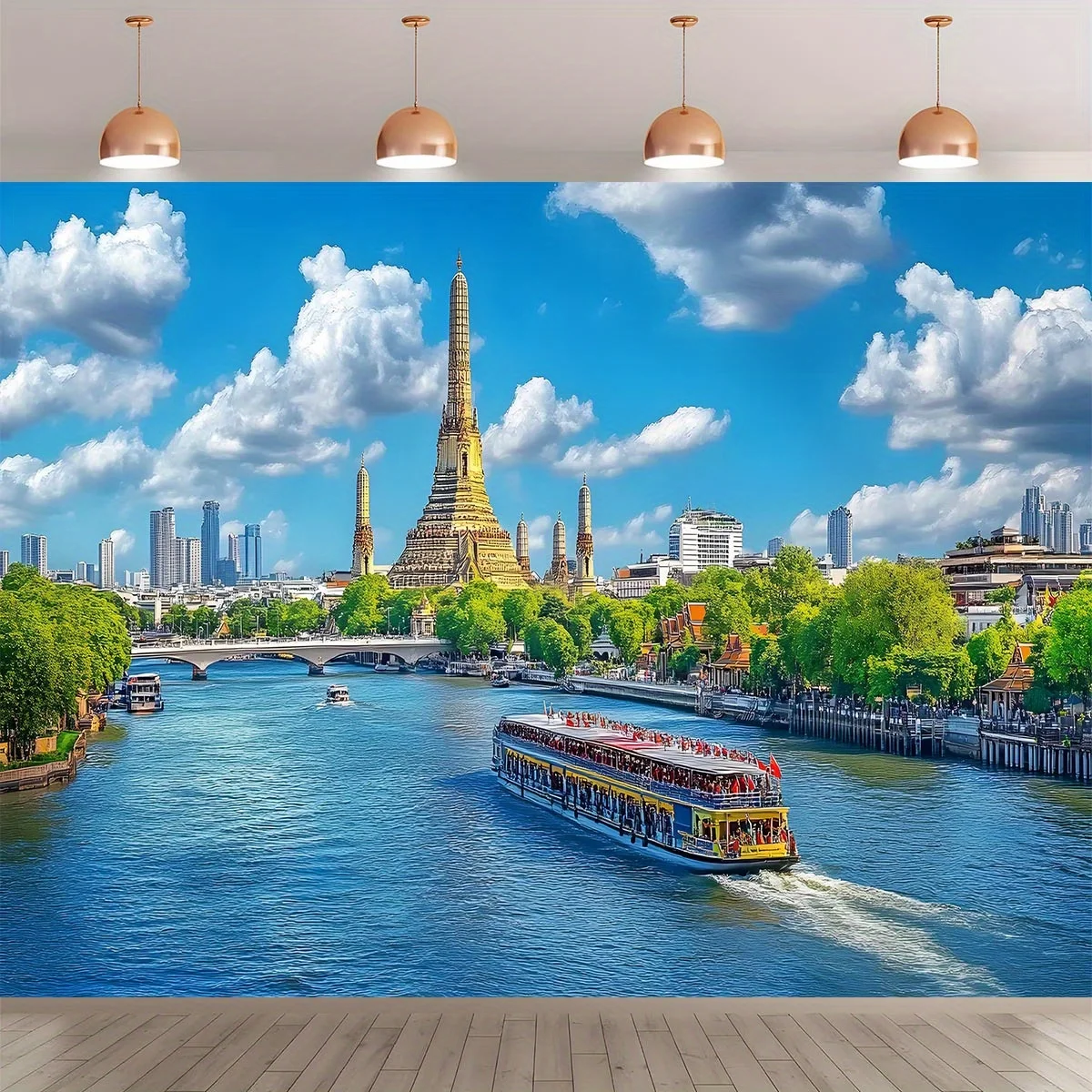 

2D плоский баннер 1 шт. Храм Хууатуо в Таиланде и городской пейзаж Бангка, фоновая доска, украшение на день рождения