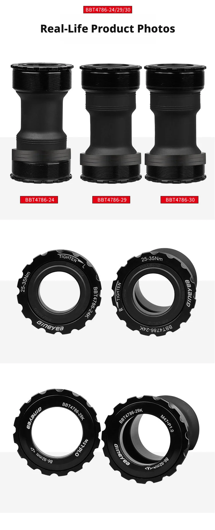 GINEYEA T47 Innenlager mit Gewinde, Keramiklager, wasserdicht, 68/77/86 mm, 24/29 mm Achse für Rennrad, MTB, Gravelbike – Detail 12