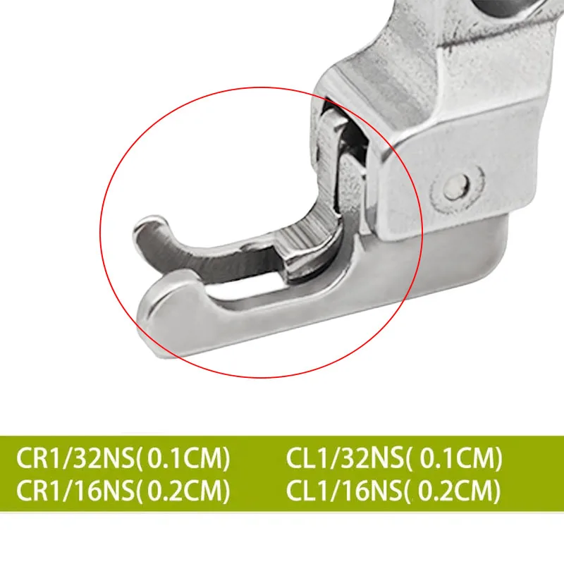 Compensação Presser Foot para máquina de costura, Zipper Presser, tipo estreito para tricô e materiais finos, guia de borda esquerda e direita