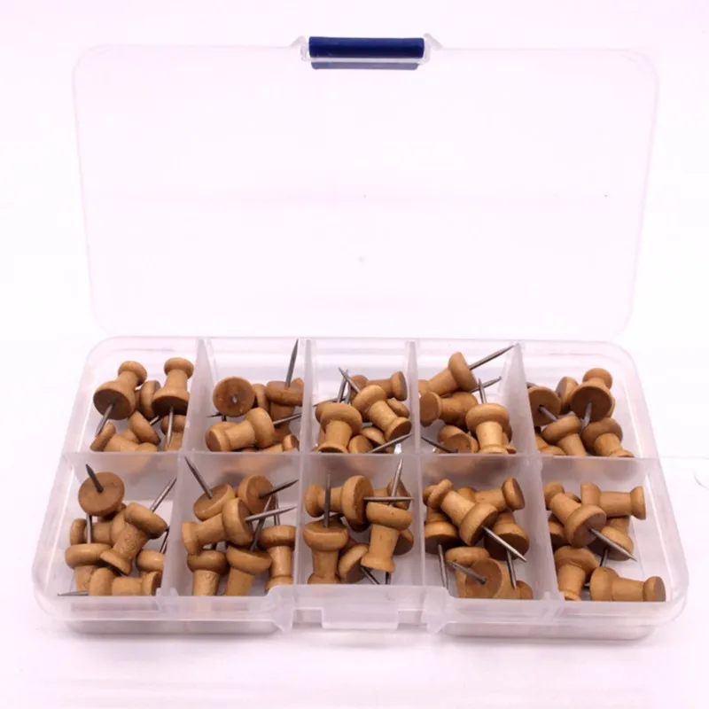 Wood Push Pins,Decorative Thumb Tacks Used on Cork Boards or Maps, Pack of 60PCS Wood color