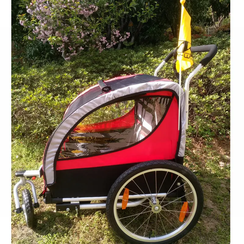 2 in 1 Twins Bicycle Trailer, Aluminum Alloy Frame 20Inch Kids Bike Cargo with Rain Cover, Foldable Children Wagon