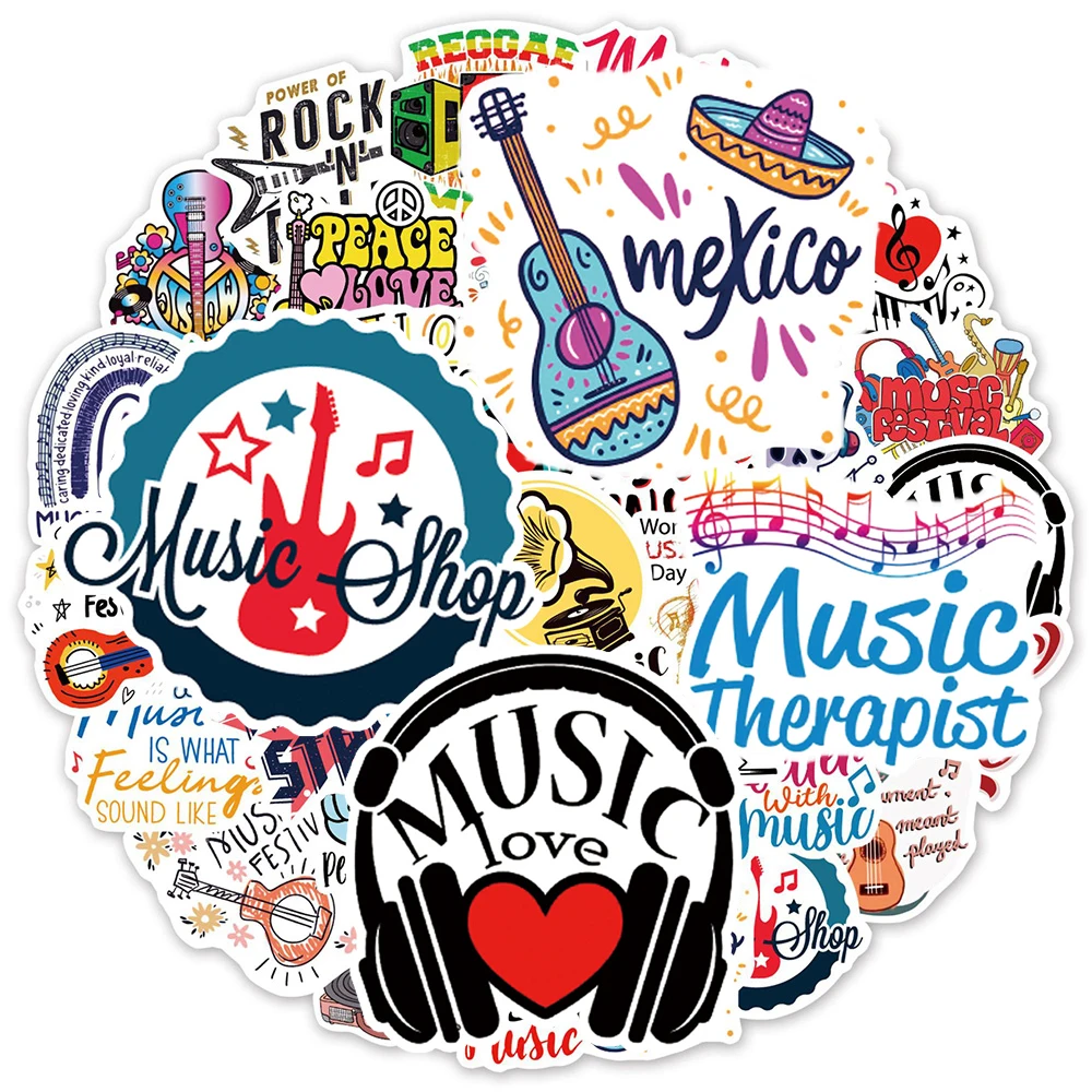

10/30/50pcs I Love Music Cartoon Stickers Funny Creative Decals Decoration Guitar Phone Laptop Bike Waterproof Graffiti Sticker