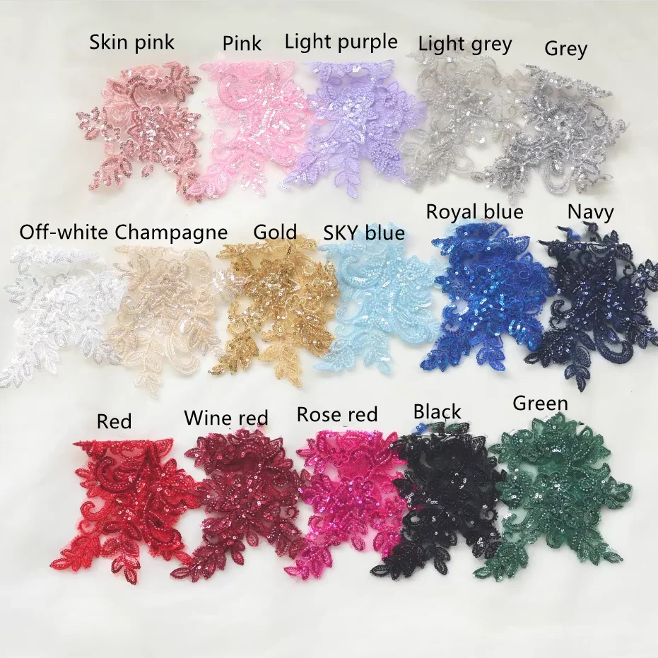 1Pair.16 Color Embroidered Lace  Multi Colored Beadeds, Elegant Wedding Dress,Sparkling and Shiny,DIY Sewing Clothing Decoration