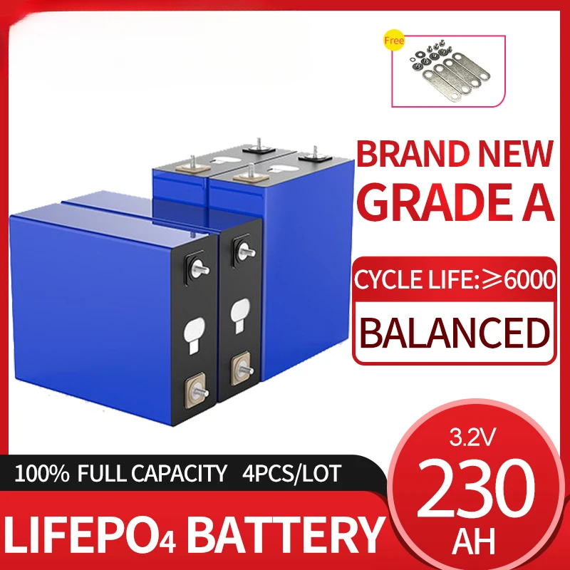 Brand New Grade A 230AH Rechargeable Lithium Ion Battery Cell LiFePO4 3.2V 100% Full Capacity Deep Cycle Power Bank for RV