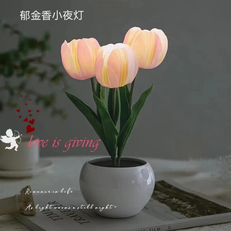 

LED Tulip Night Light Simulation Flower Bouquet Ins Style Atmosphere Lamp Bedroom Dormitory Bedside Decor Sleep Lamp