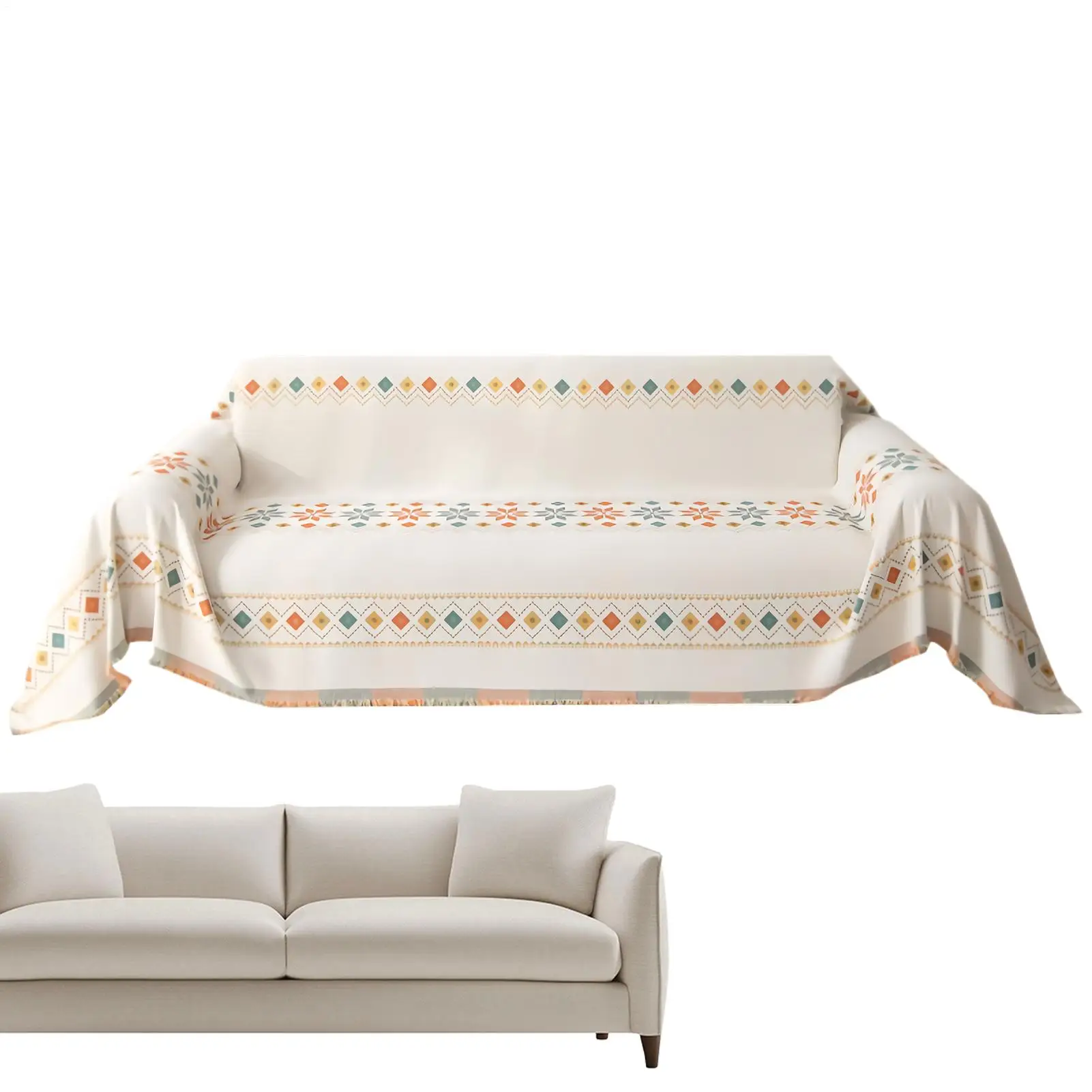 Double Sided Bohemian Sofa Cover With Tassels Soft Couch Cover Protector 118x71 Inch Reversible Furniture Protective Supplies
