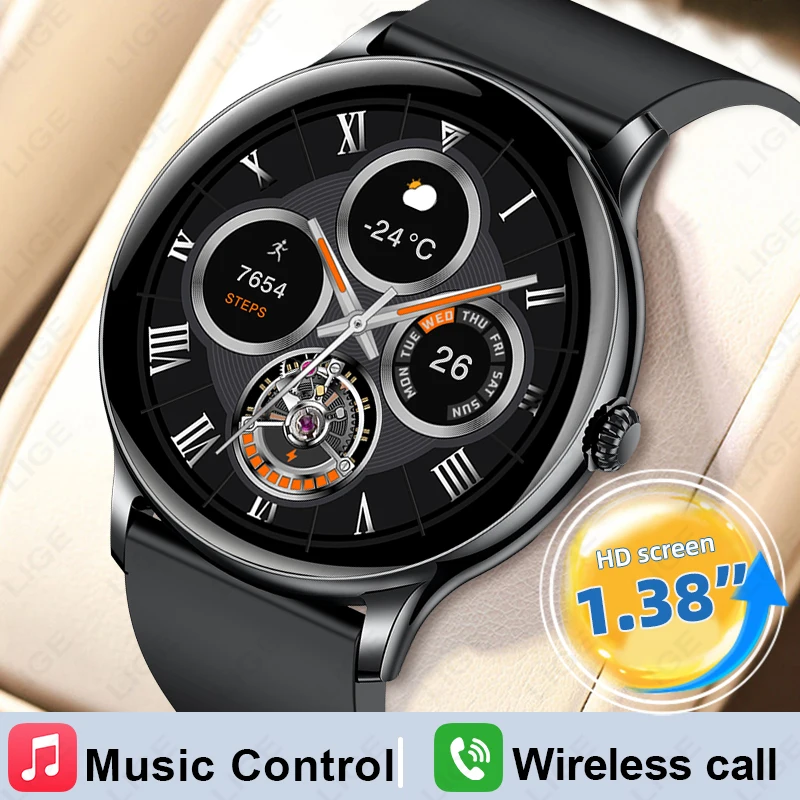 

LIGE Voice Calling Smart Watch 1.38" HD Screen 24H Health Monitor 100+ Sports Modes Health Monitor Smartwatch Make Answer Call