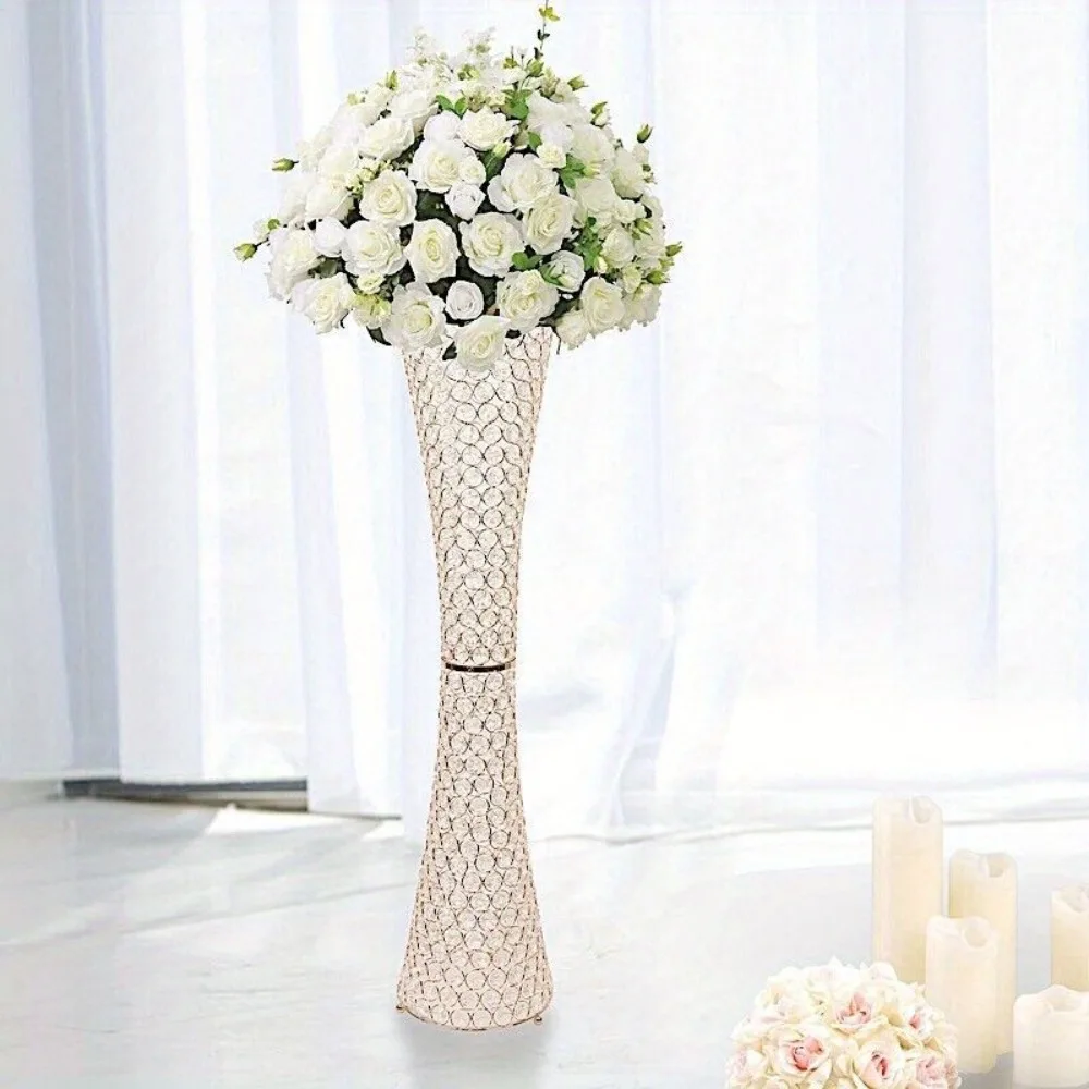 

Gold 36 in Crystal Beaded Metal Hurricane Flower VASE Centerpiece Party Events