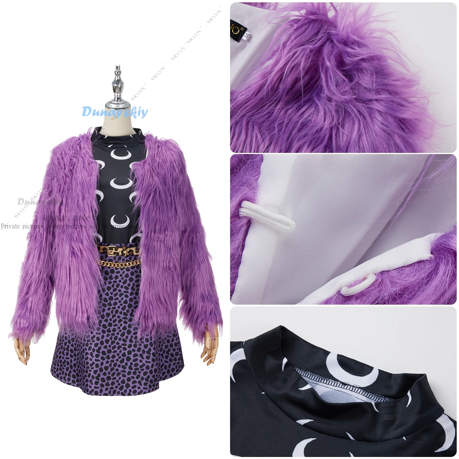 Clawdeen Wolf Monster Cosplay Costume Suit Female Cosplay Dress Halloween Costumes Outfit High Purple Suit Wig Glasses Roleplay