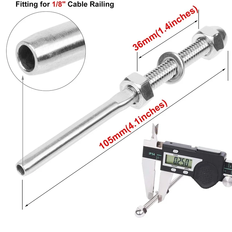 64Pcs Swage Threaded Stud Tension End Fitting Terminal for 1/8