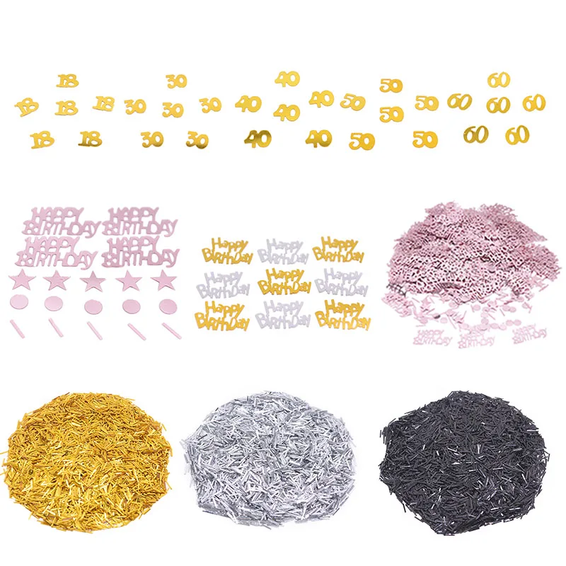 Gold Silver Rose Gold 18 30 40 50 60 Digital Confetti Happy Birthday Stars Table Confetti for Wedding Birthday Party Table Decor