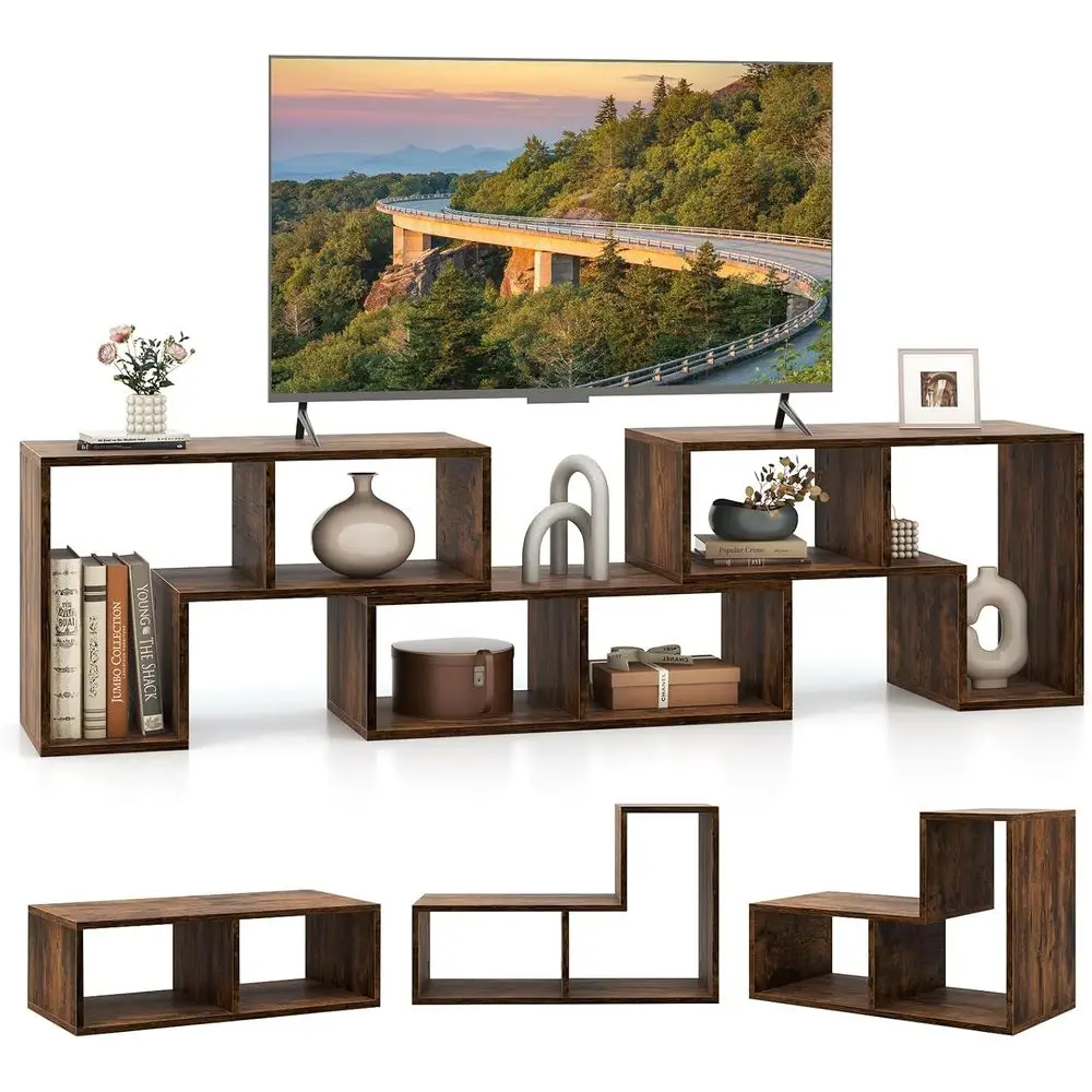 

3-Piece TV Stand Set with Storage Cubes and Folding Bookcase Shelf for 50-65 Inch TVs (Brown)