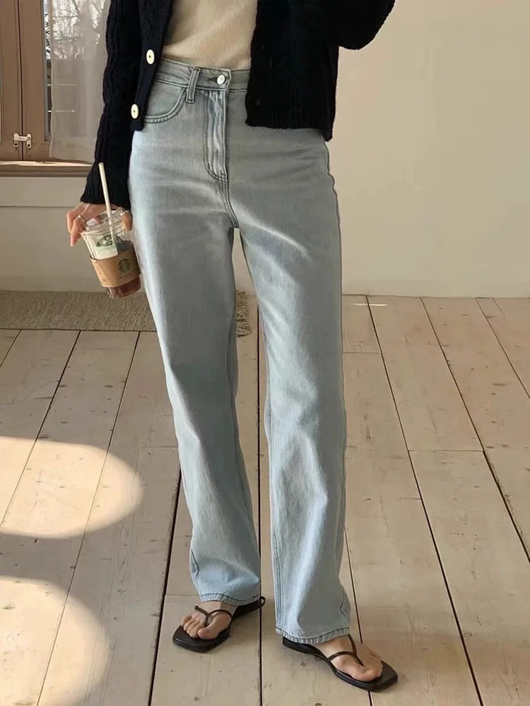 

High Waist Casual Jeans Women's Spring New Sle Slimming Drapey Straight Leg Light Blue Denim Pants Long Pants Regular Thi...