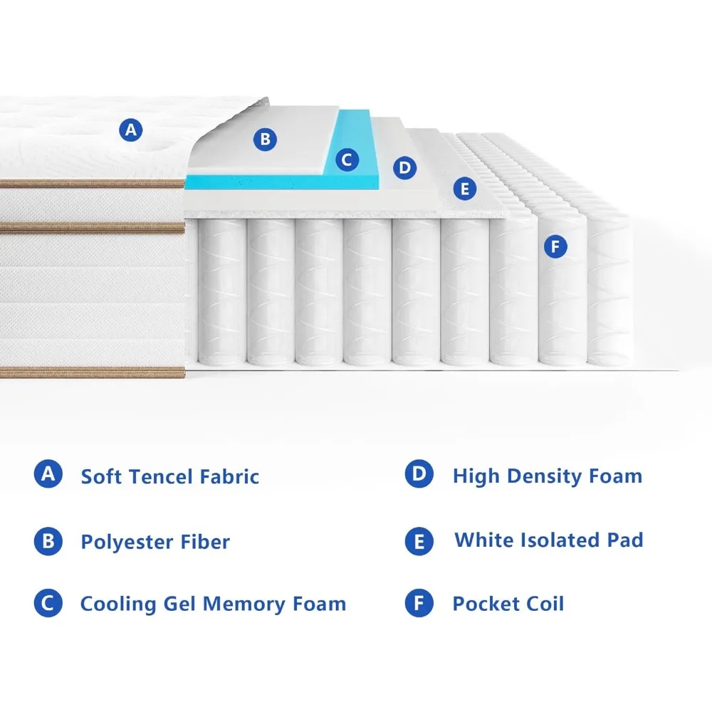 Memory Foam Hybrid White Queen Colchão, Sleep Supportive e Pressure Relief, 10"