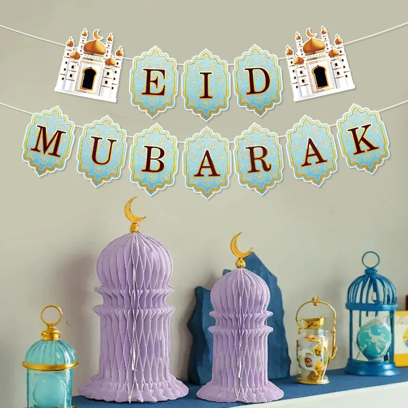 Ramadan Banner Flag 2025 Eid Mubarak Paper Garland Islamic Muslim Party Hanging Ornaments Ramadan Kareem Decorations for Home
