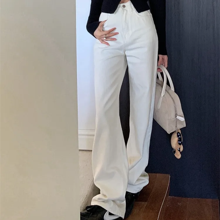 Matching Set White Loose Jeans Straight Leg Pants Trousers Overall Jumpsuit Playsuit