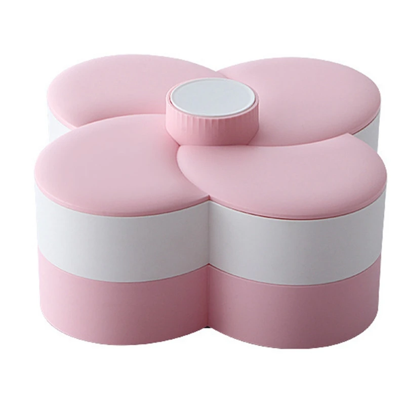 Candy And Nut Container, 6-Compartment Petal-Shaped Plastic Food Storage Lunch Double-Layer Storage Box With Lid