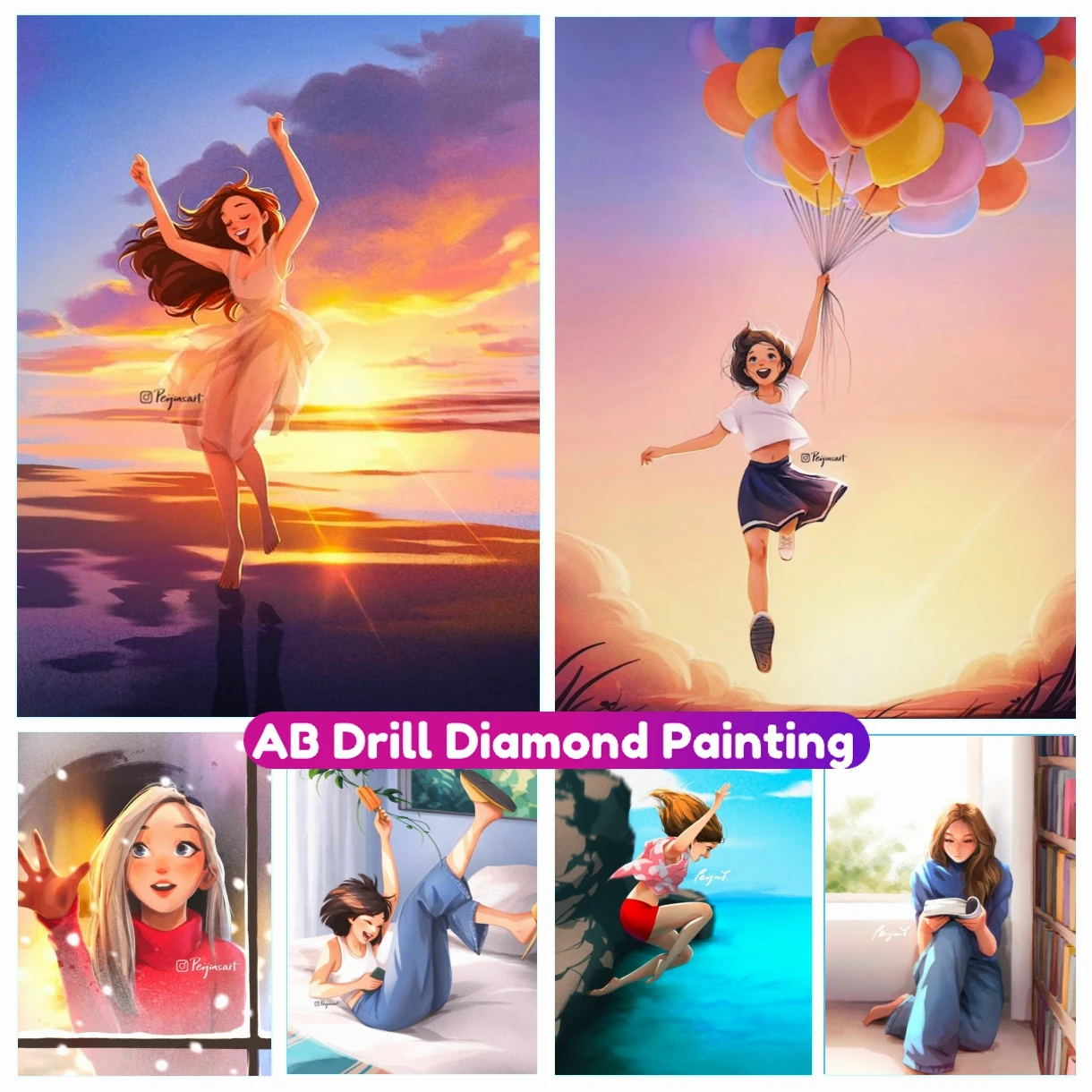 Sunset Girl 5D AB Diamond Painting Sweet Time Portrait Home Decor Cross Stitch Kit Rhinestone DIY Full Drill Mosaic Embroidery 