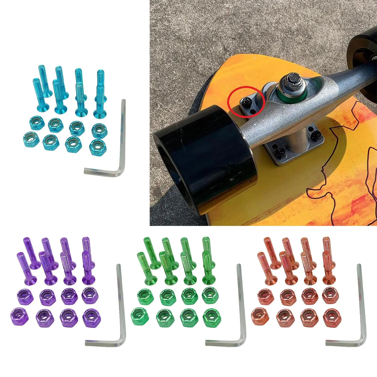 Kit de montaje para monopatín con llave hexagonal, juego completo de herrajes para Longboards