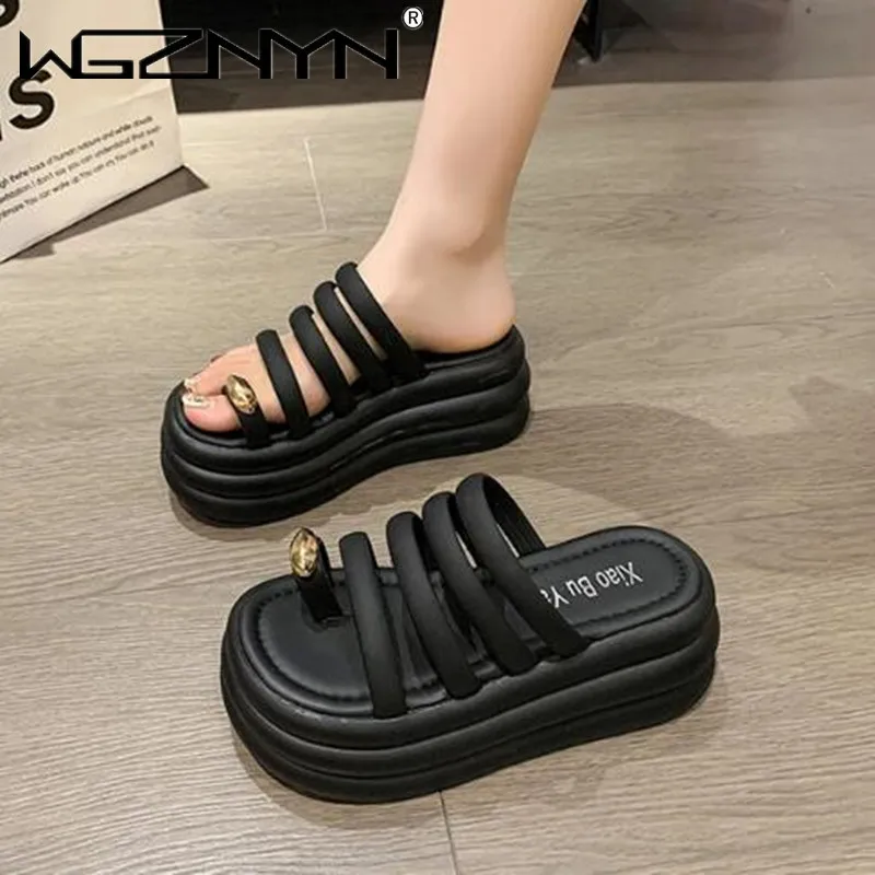 Shoes Woman 2024 Slippers Flat Shale Female Beach Pantofle Platform Heeled Mules Rubber Flip Flops Sabot New High Hawaiian Shoes