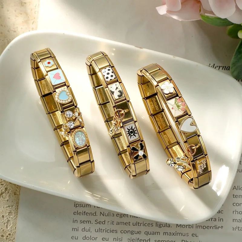 Multifunctional Bracelet Set Hanging Italian Charm Link Fit 9mm Stainless Steel Bracelet Simple DIY Making Bead Jewelry For Gift
