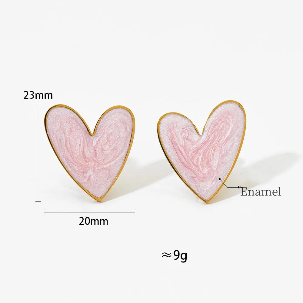 Ins 18K Gold PVD Plated Stainless Steel Colorful Enamel Heart Necklace Earring Set For Women Spring Summer Jewelry  Waterproof
