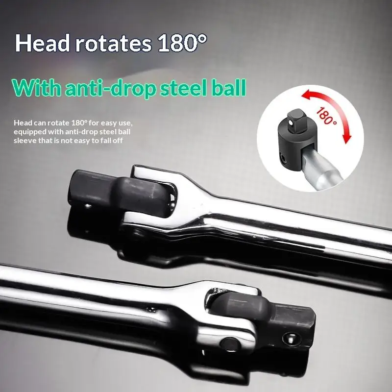 Drive Breaker Bar Wrench Socket 6/10/12inch Extension 180-Degree Cr-V Flex Head And Engraved Non-slip Handle Repair Tools