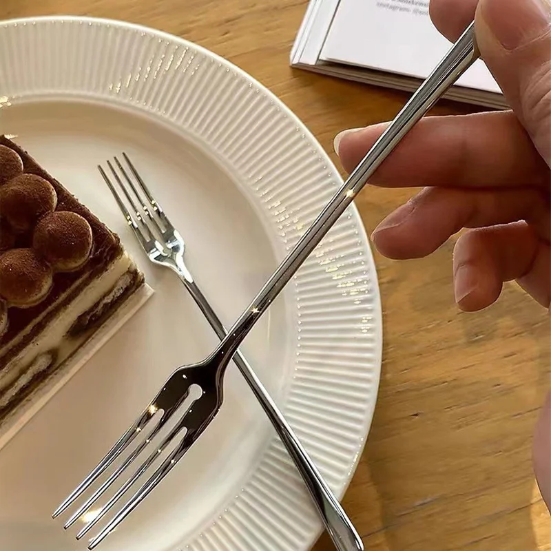 شوكة حلوى من الفولاذ المقاوم للصدأ ، شوكة طاولة ، مقبض فضي طويل ، شوك فواكه ، شوكة عشاء ، أواني طعام للمطبخ ، 4 أطباق ، جديد ، 1: 1 #3