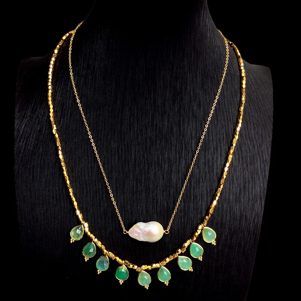 

YYGEM 8x13 мм подвеска-капля из зеленого агата, ожерелье из пресноводного белого жемчуга кеши, ювелирное изделие с драгоценными камнями