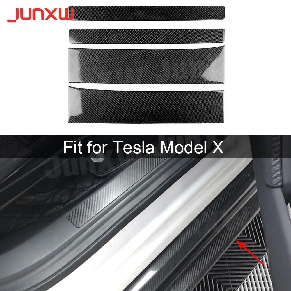 

Carbon Fiber Car Door Sill Protective Sticker Anti Scratch Scuff Pedal Guards Covers For Tesla Model X 2015-2019