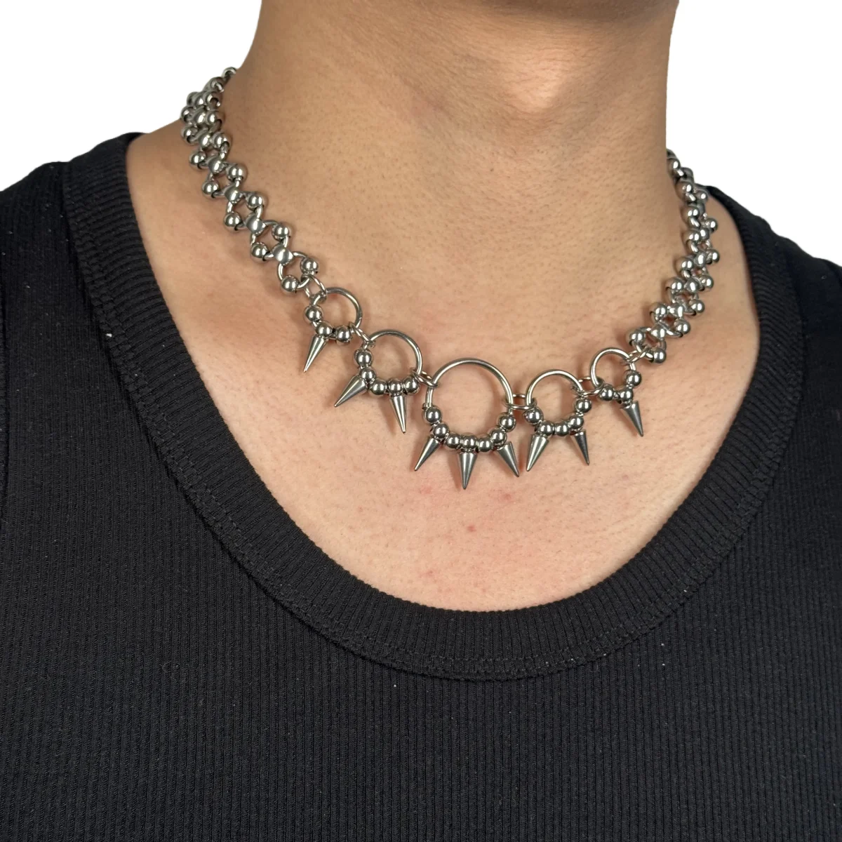 Punk Grunge Rock Rivet Ball Chain Cool Ring Spike Pendant Handmade 