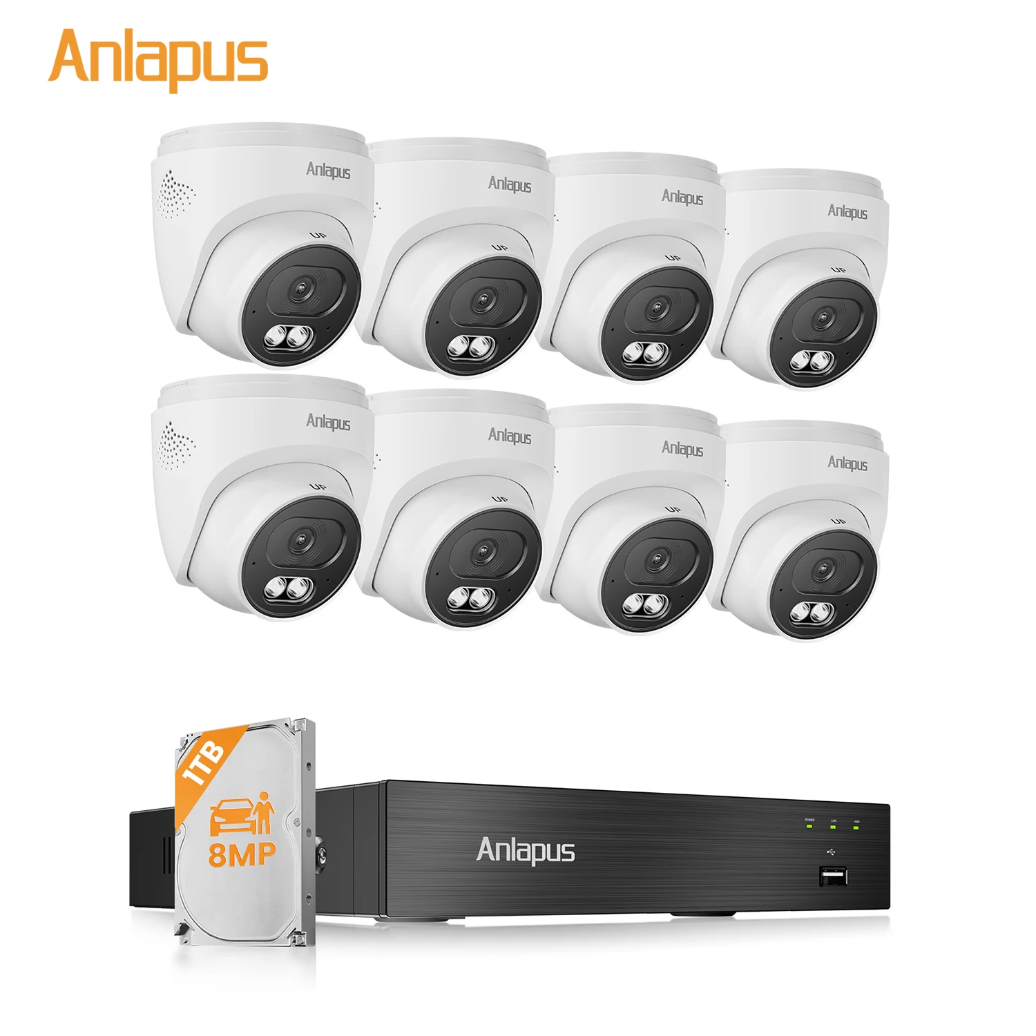 Système de caméra de sécurité domestique Anlapus 4K, extérieur/intérieur, H.265+, 8CH CCTV DVR, enregistrement audio, caméra dôme filaire 8MP