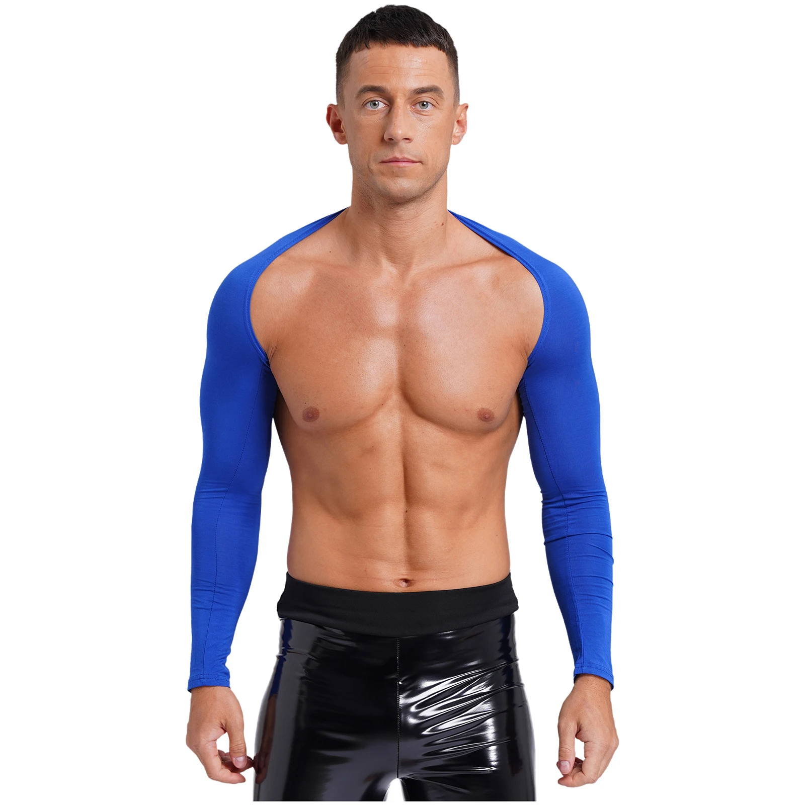 Men Solid Color Long Sleeve Shoulder Cardigan Gothic Punk Bolero Crop Top Rave Party Model Show Ballroom Costume
