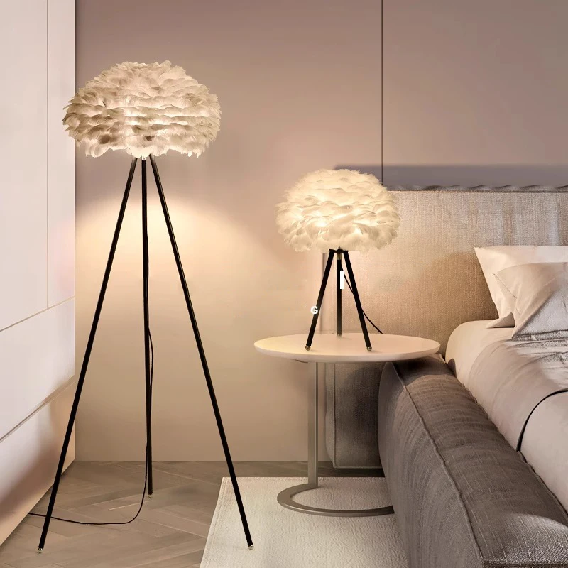 

Nordic 2025 Minimalist Italian White Grey Feather Floor Lamp Led Standing Lights for Bedside Living Room Decoration Girl's Room