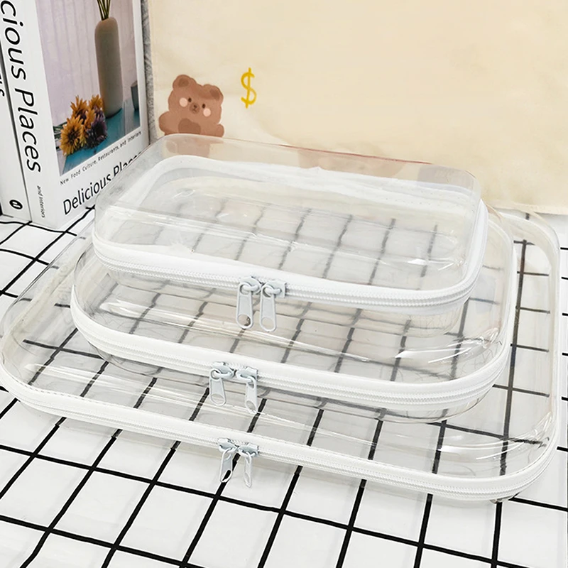 New 1PC Plastic Zippered Pouch Hard Bins Storage Bins Stackable Waterproof Zippered Hard Pouch Clear Hard Shell Zipper Case