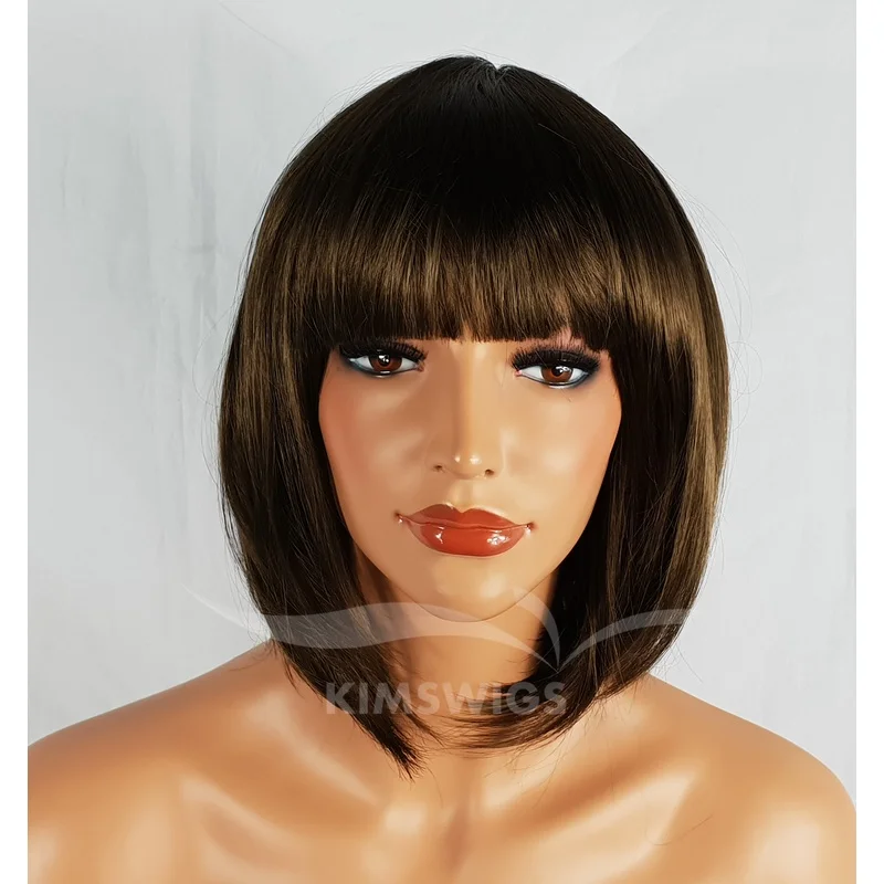 MEDIUM BROWN WIG LADIES WOMENS SHORT BOB STYLE FULL HEAD B38 #10 UK SELLER