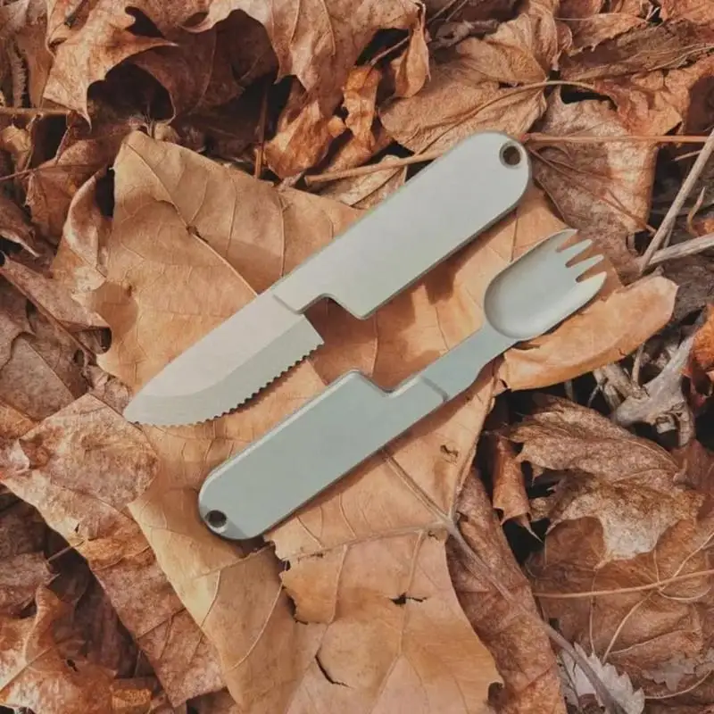 

1PC 2 In 1 Fork Spoon Stainless Steel Multifunction Flatware Combo Lightweight Portable For Camping Hiking Picnic Outdoor Travel