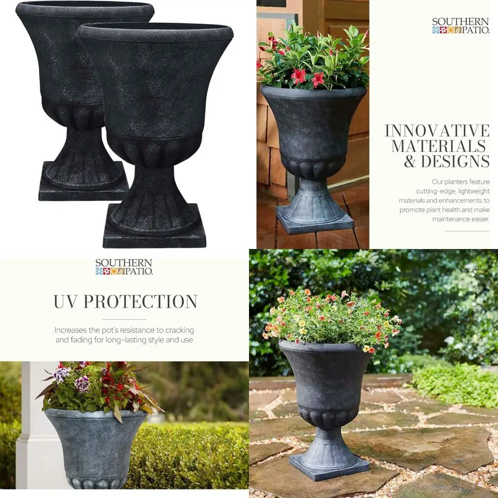 

Weathered Black Garden Planter Urn Set of 2, 16 Diameter x 21 Height, Suitable for Outdoor Flowers and Plants, Durable Weathered