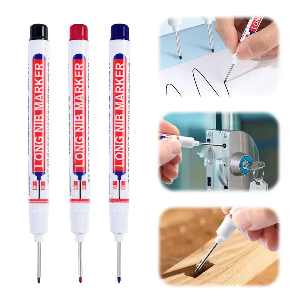 

10Pcs Deep Hole Marker Pens Long Deep Nib Markers 20mm Long Head Drill Markers Colorful Waterproof Carpenter Pens