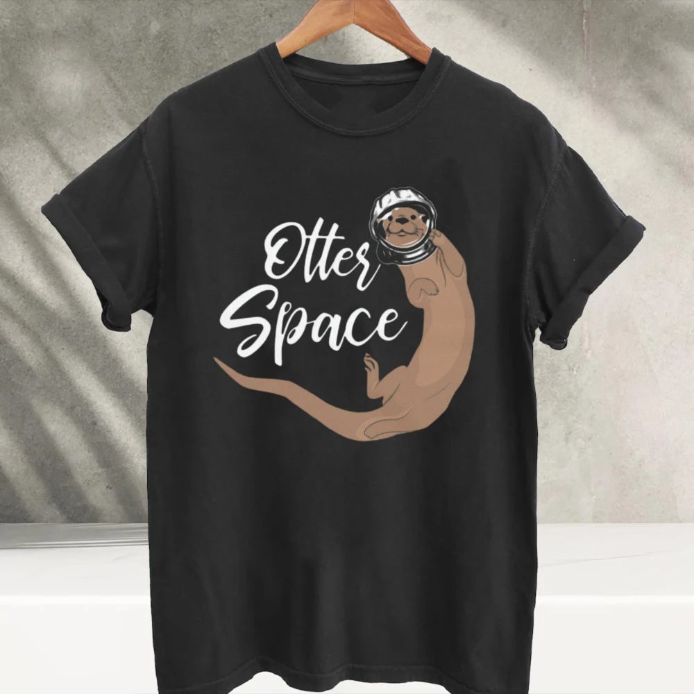 Otter Space Funny Astronaut Otter Pun Graphic T‑Shirt Cute Space Animal Astronaut Helmet Humor Wordplay Print Soft Cotton Tees