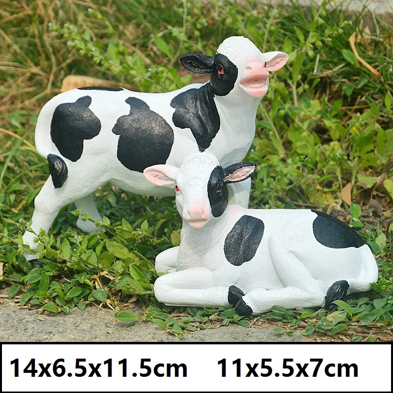 a pair of real life cow model resin cute cow craft bonsai decoration gift xf2858